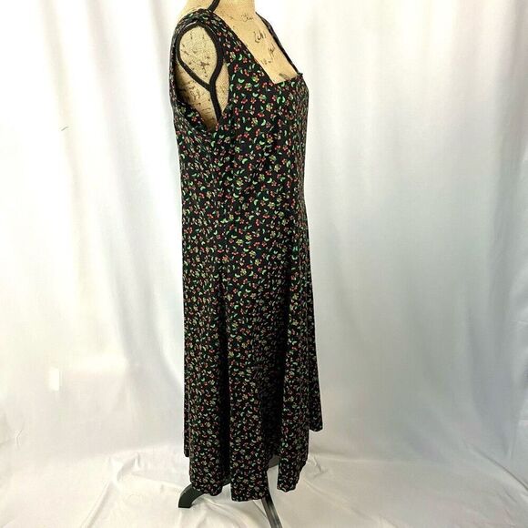Vintage Cherry Print Dress Square Neck Midi Length Pin-Up Custom Made Women’s L - Picture 4 of 16